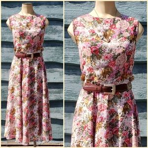VTG Floral Sleeveless Midi Dress